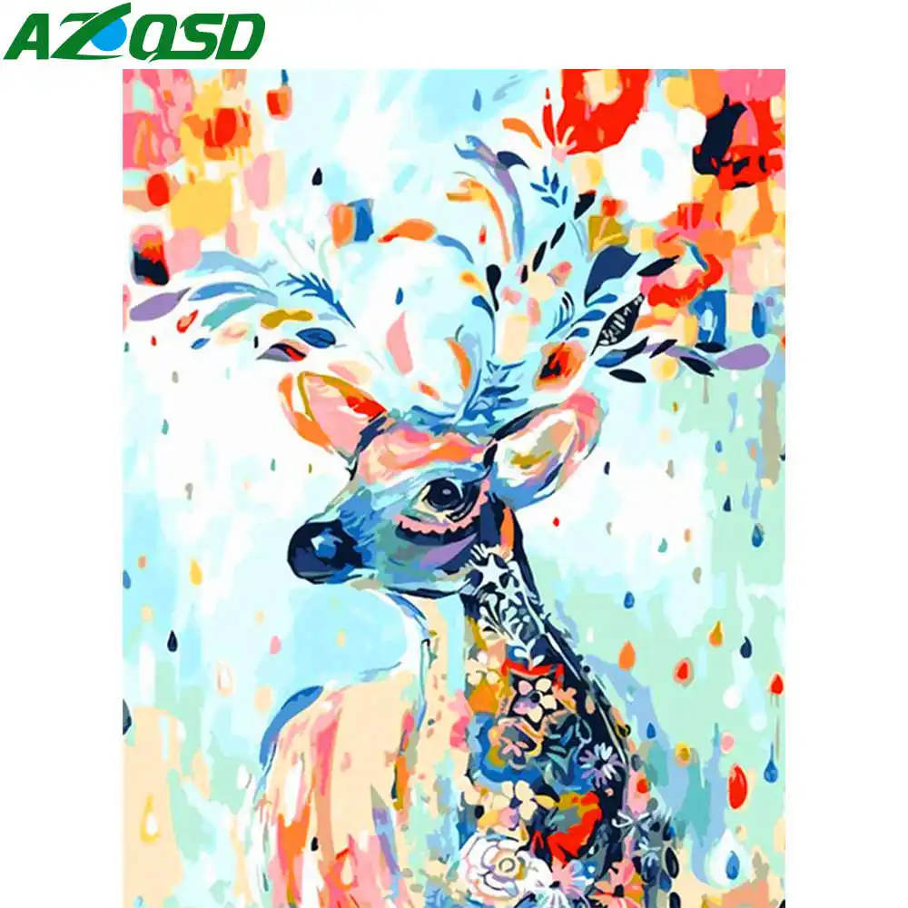 

AZQSD картина Картина маслом по номерам олень расписанная вручную Раскраска по номерам наборы животных Рисование холст домашний декор Diy пода...