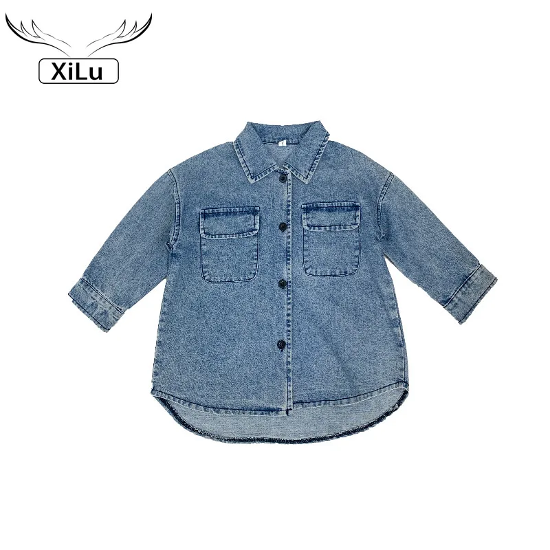 

Girls Denim Shirt Autumn Retro Jacket Children's Clothing Baby Denim Spring and Autumn Shirt Kids Clothing Blouse Shirts