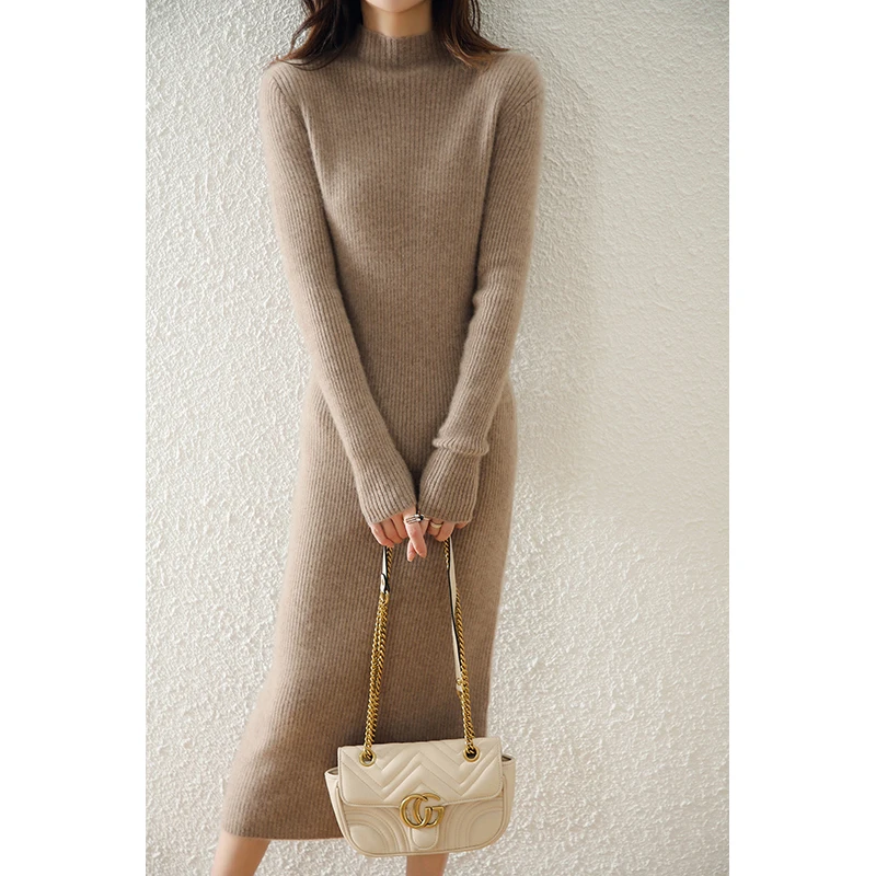 aliexpress.com - Women Dresses Plus-Longer Soft Warm Knitting-Dress 100% Pure Merino Wool Knitwears Ladies Winter 2021 New 5Colors Pullovers