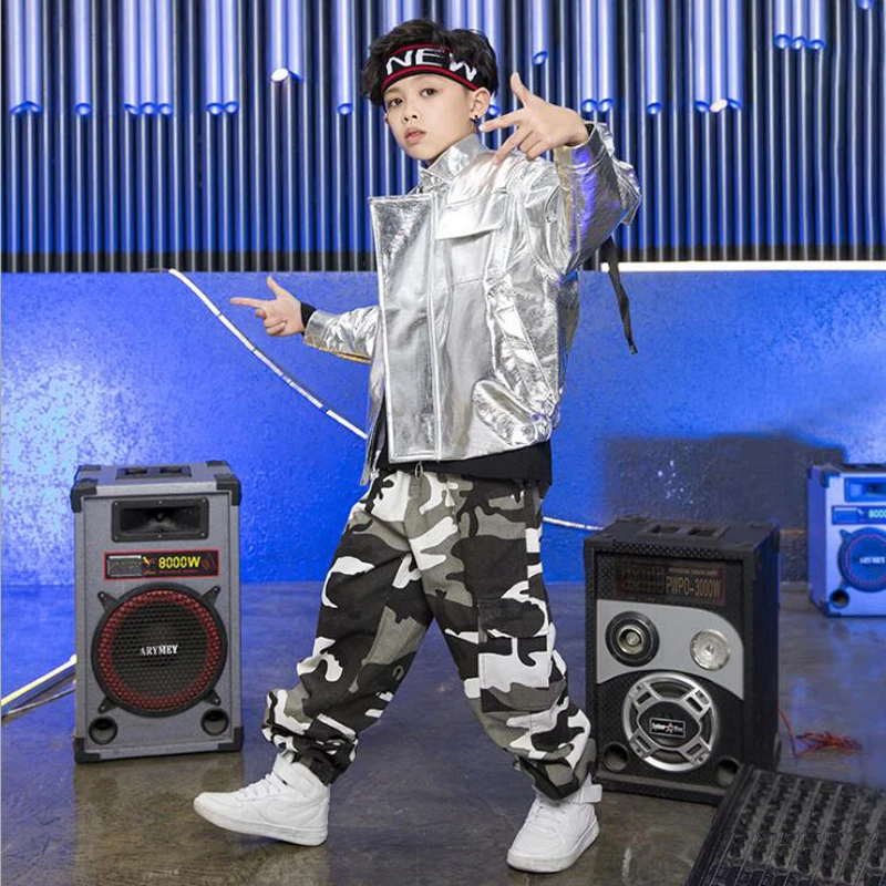 Модная детская одежда в стиле хип хоп серебристая куртка верхняя камуфляжные
