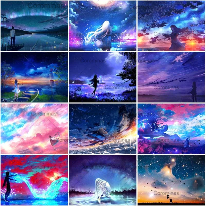 

Pink Anime Sky Diamond Painting Diy Full Diamond Embroidery Handicraft Cross Stitch Mosaic Rhinestones Kit Home Decoration Gift