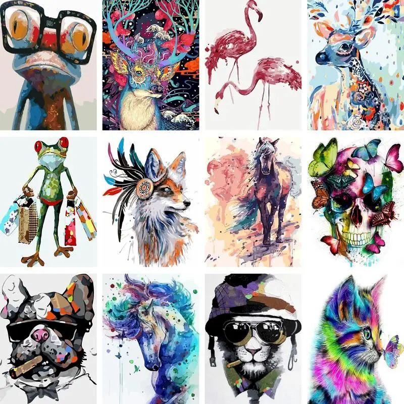 

RUOPOTY Frame Painting By Numbers Kits For Adults Unique Gift Animal HandPainted Acrylic Coloring Home Decor Wall Artwork