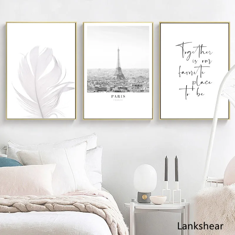 

Bedroom Decoration Above Bed Wall Art Canvas Painting Love Paris Black White Posters and Prints Wall Pictures Home Room Decor