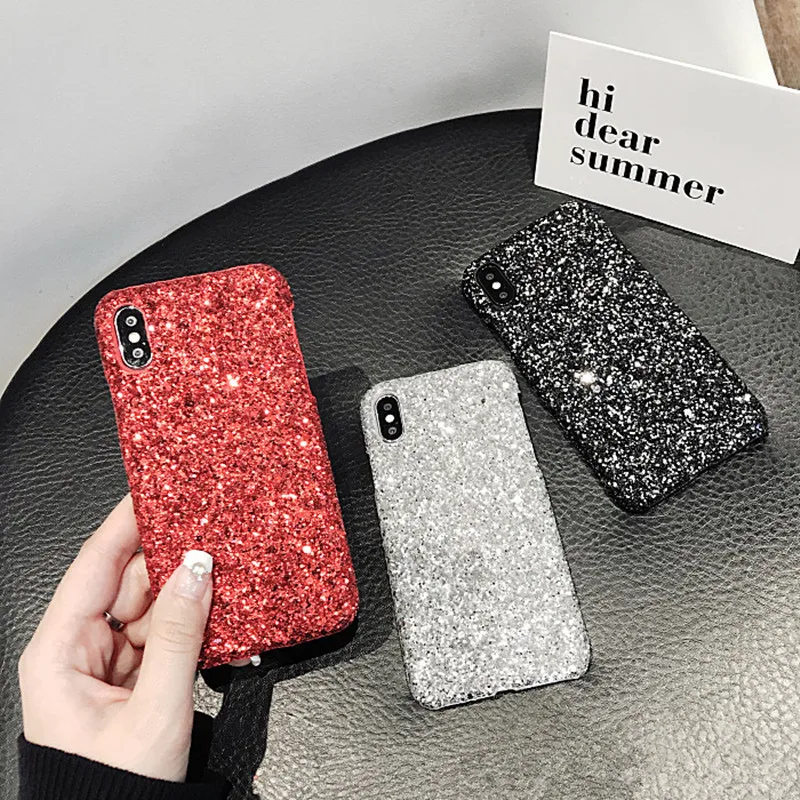 Женские модные блестящие Порошковые Чехлы для iPhone 7 8 6 S Plus Жесткий ПК чехол