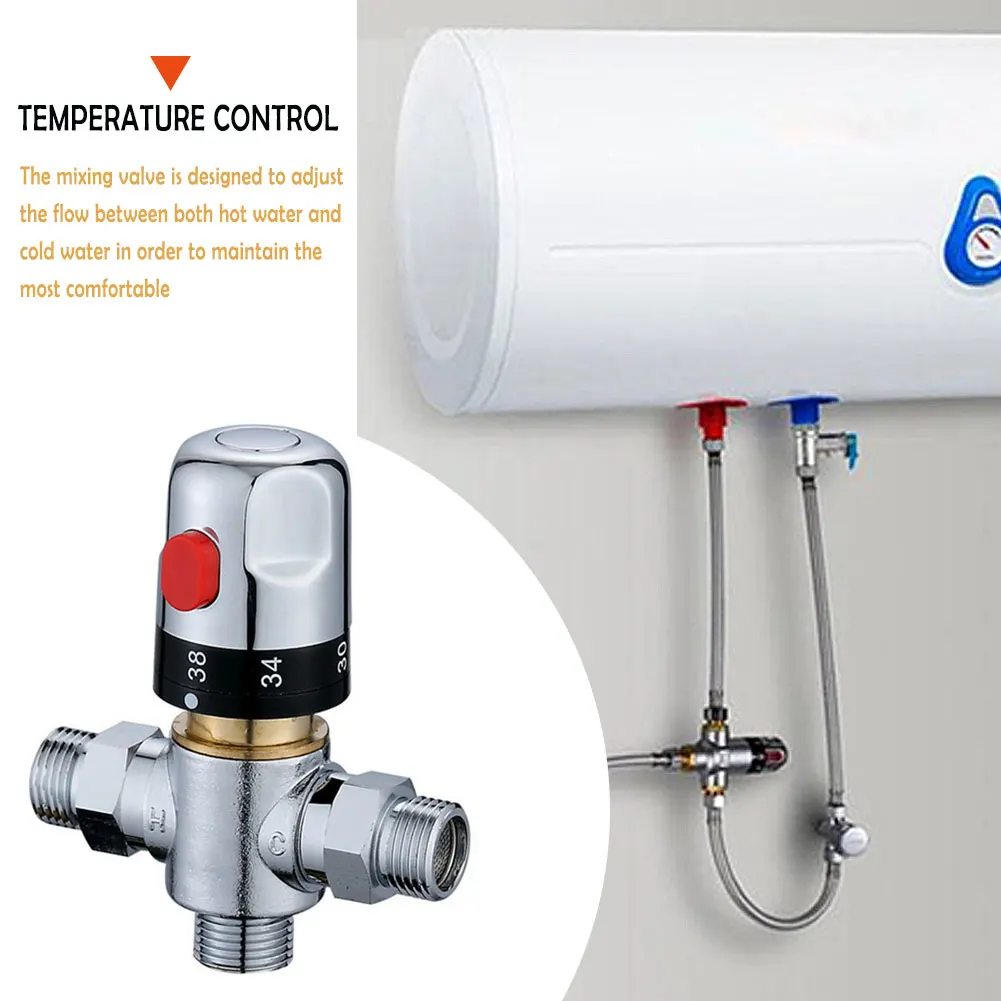 

Thermostatic Mixing Valve Constant Water Temperature Shower Faucet Valve Thermostat Bathroom Kitchen Tap Valve 1/2inch 3 Way