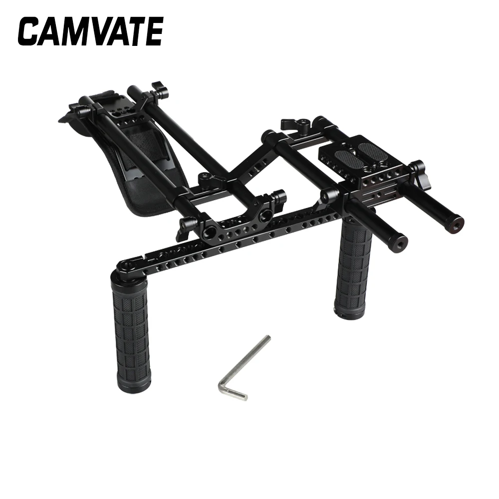 CAMVATE Ручной плеча Поддержка Rig с двойной резиновой рукояткой и 1/4 &quotМонтажный