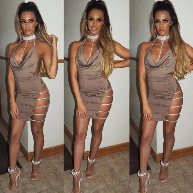 

Women Sexy Bodycon Crystal Sequin Dress Backless Metallic Diamond Bandage Club Bodycon Women Dress Party ouc3319
