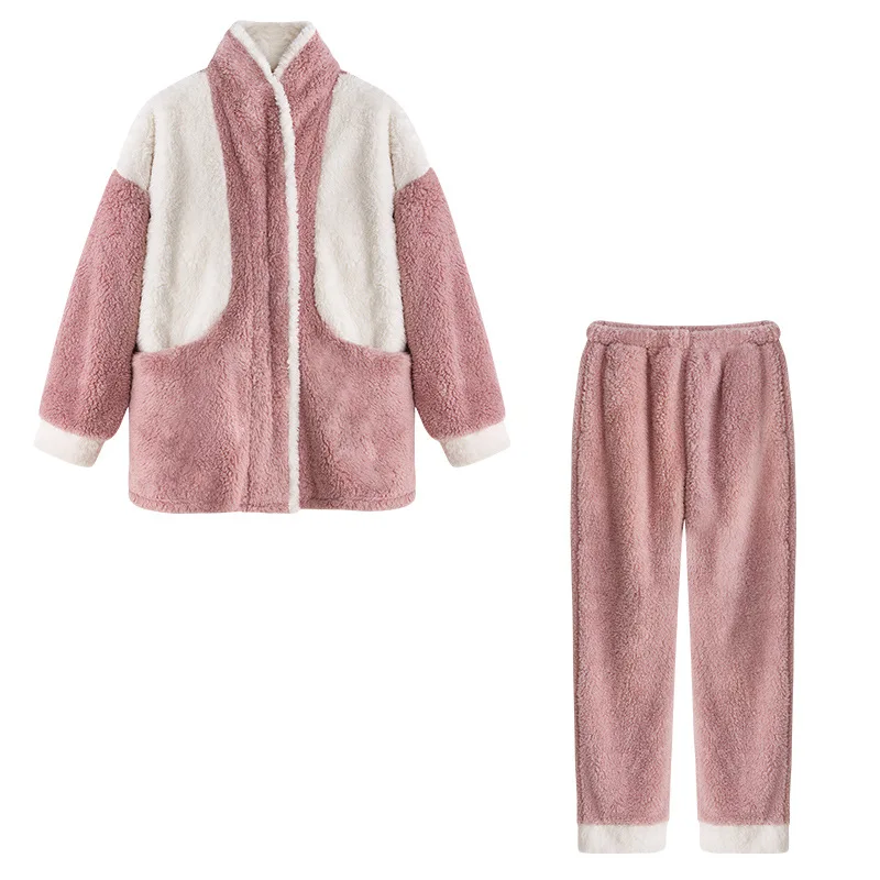 Flannel Thickened Plus Velvet Home Service Cardigan Home Service Suit Women's Pajamas Autumn and Winter Set пижама женская