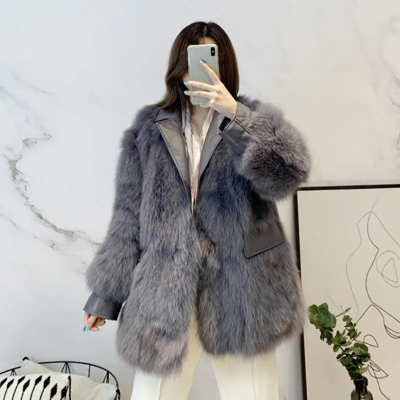 

Women 2020 Autumn Winter Elegant Furry Faux Fox Fur Coat Female Fluffy Warm Long Sleeve Outerwear New Casual Loose Overcoats R53