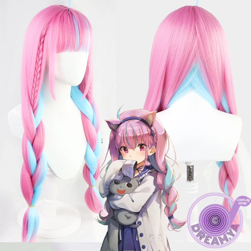 Minato Aqua Hololive Аниме косплей парик розовый синий плетеный длинный хвост