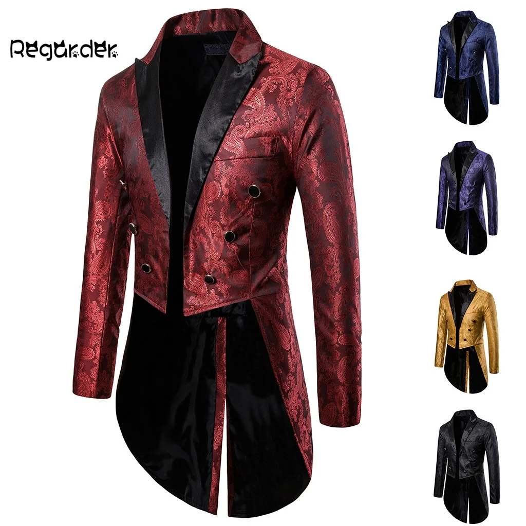 

Charm Mens Tailcoat Long Jacket Goth Steampunk Fit Suit Cardigan Coat Cosplay Praty Single Breasted Swallow Uniform Outwear#g3