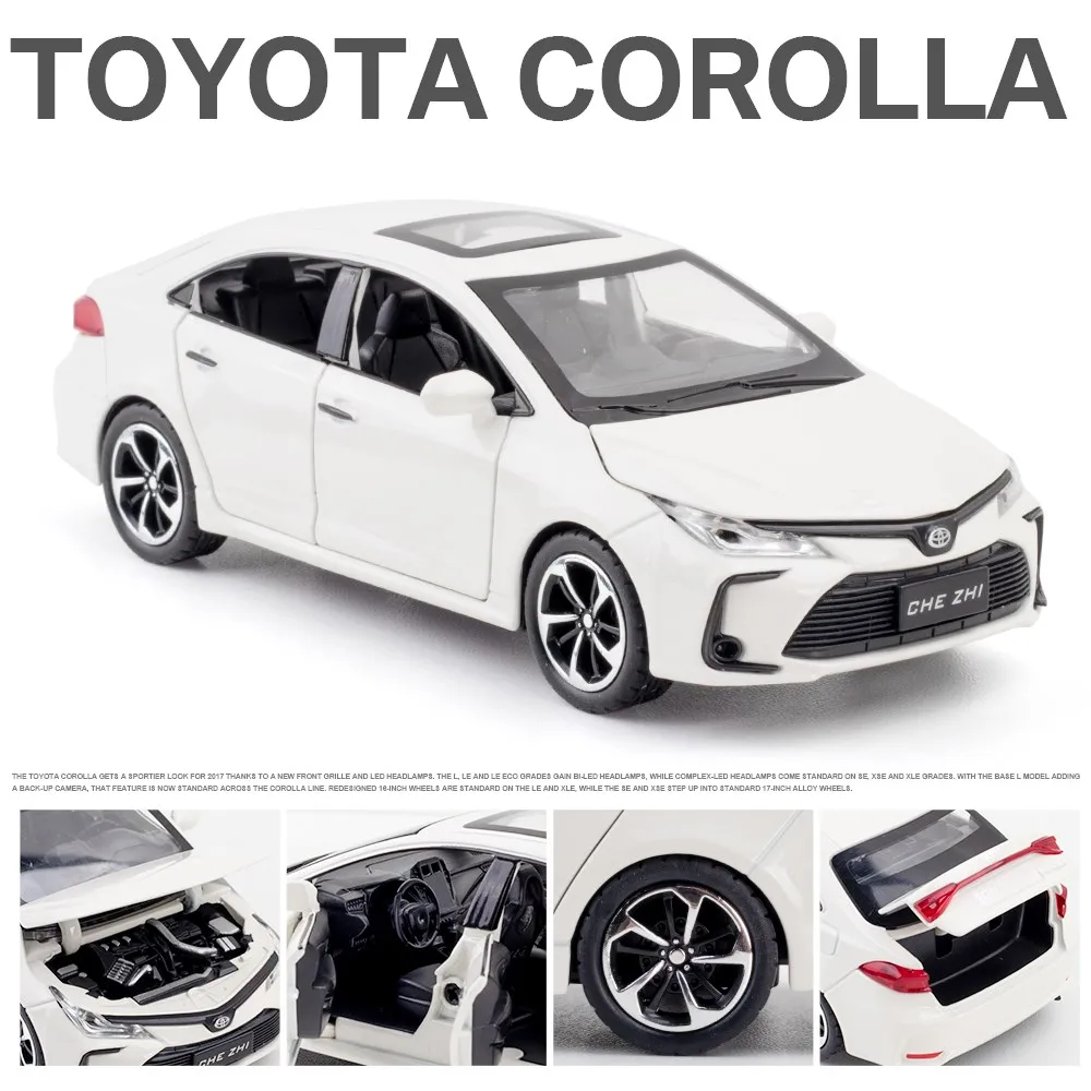 1:32 Scale Diecast Metal Toy Car Model Toyota Corolla Hybrid Pull Back Sound Light Educational Collection Gift 6 Doors Openable