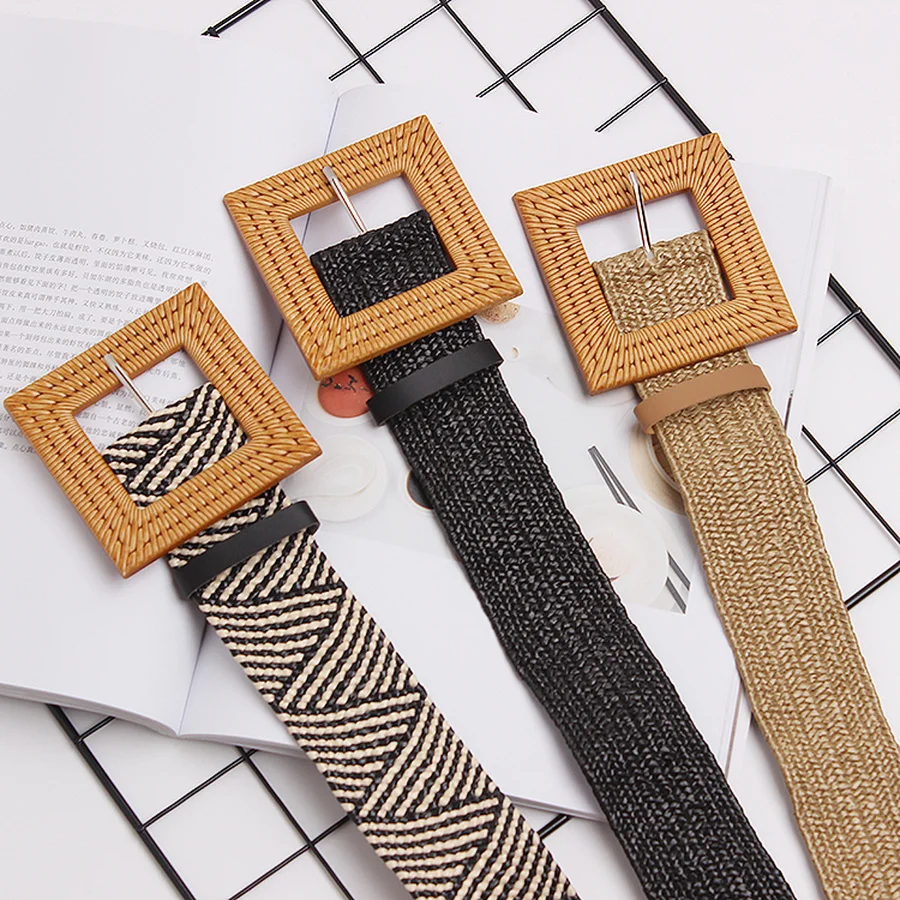 Ремень женский в богемном стиле модный пляжный плетеный пояс с квадратной