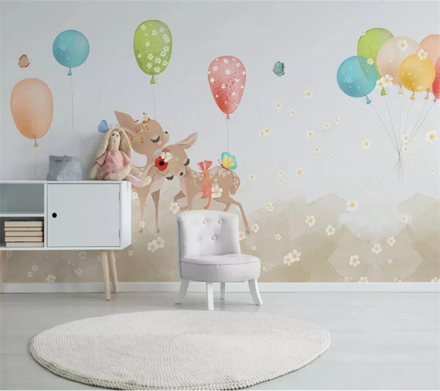 

Custom wallpaper 3D muralS papel de pared Nordic simplicity hand-painted deer love balloon children's house wall paper 3d обои