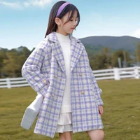 girls wool coat jacket outerwear 2021 violet warm thicken plus velvet winter autumn cotton%c2%a0school teenagers childrens clothing