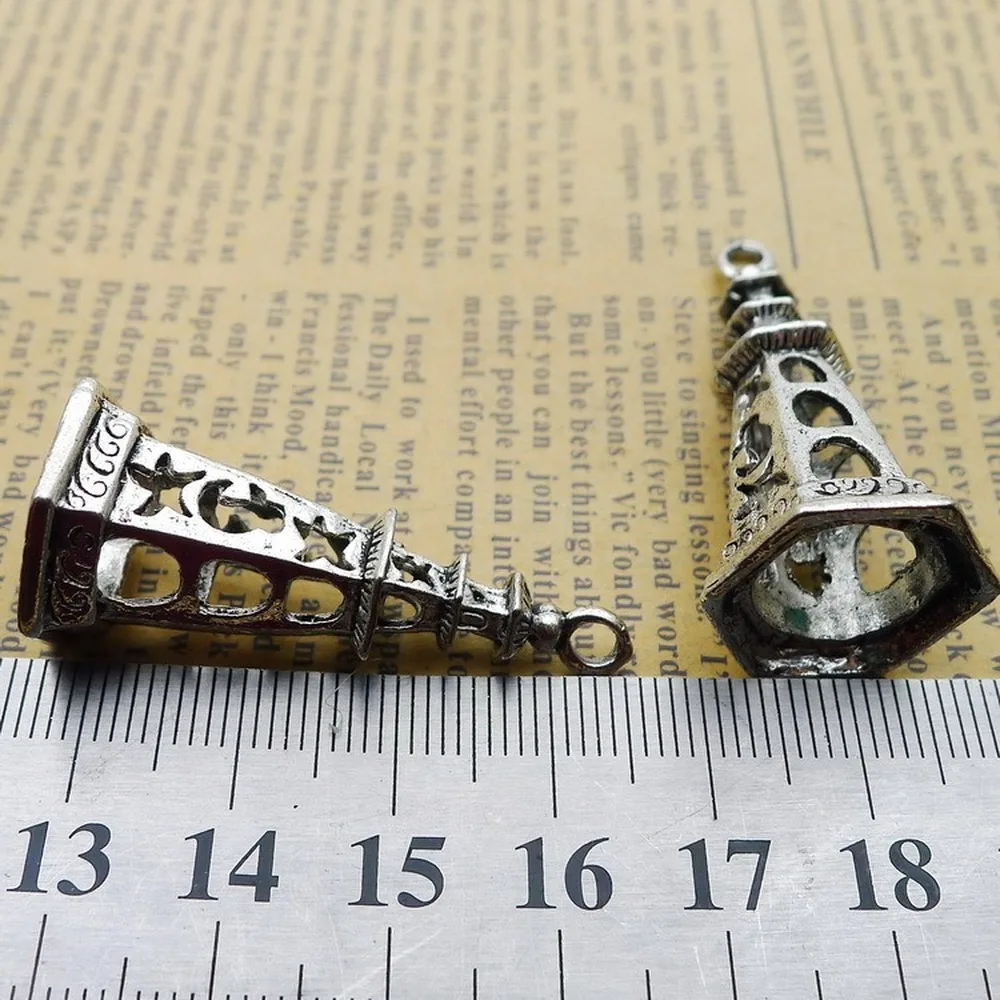 

50pcs Tower Charms 18mm x 38mm DIY Jewelry Making Pendant antique silver color