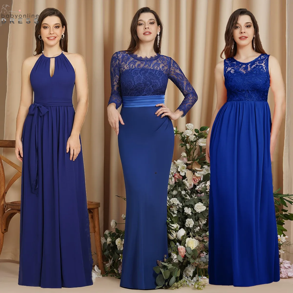 

Chiffon Lace Burgundy Bridesmaid Dresses Women Long Mermaid A-line Halter Cut-out Sleeveless Formal Evening Wedding Party Gowns