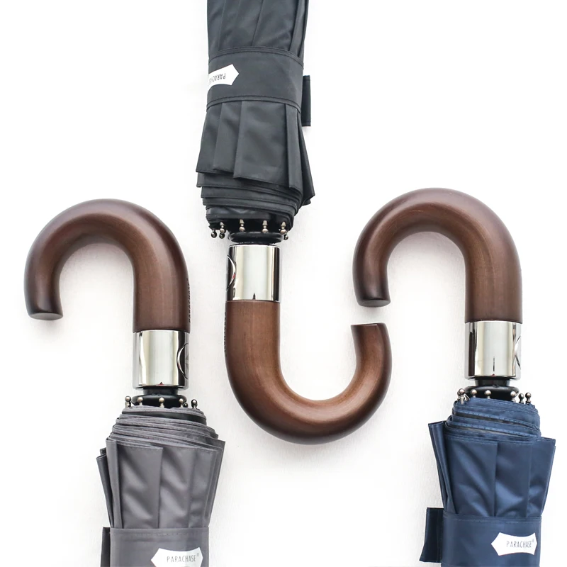 Автоматический зонт с деревянным крючком в британском стиле ретро ветрозащитный