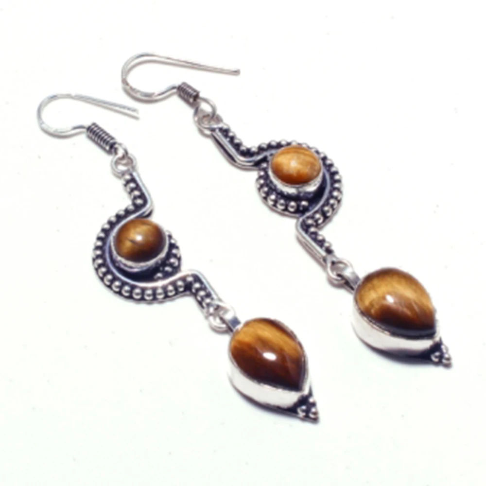 Серьги из НАТУРАЛЬНОЙ МЕДИ в виде тигрового глаза E5254 | Украшения и аксессуары