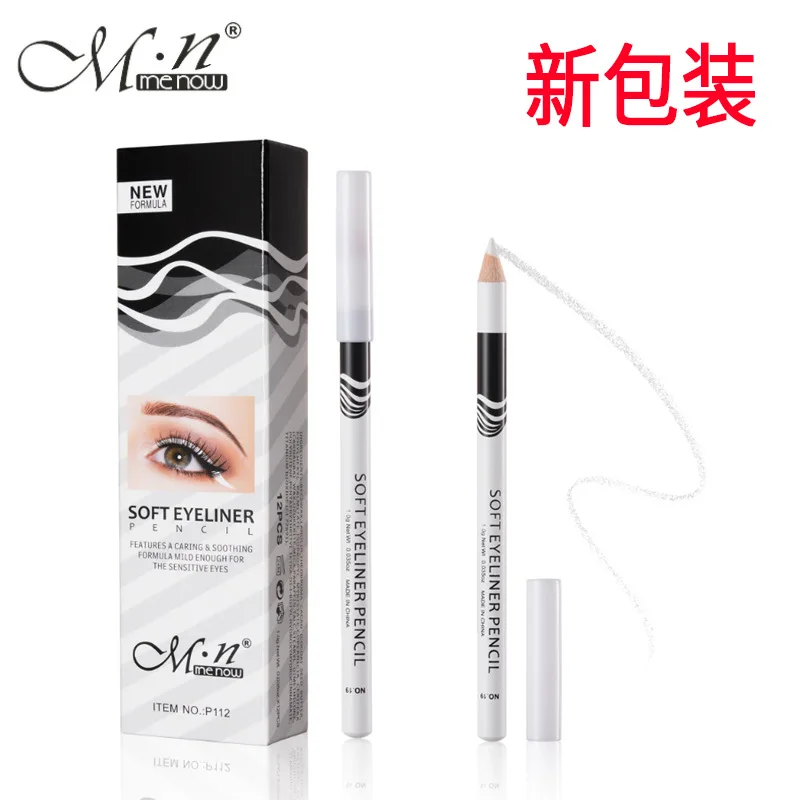 Menow P112 Wooden Pole White Silk Slippery Silkworm Eye Liner Pen Matte Female Student Eyelid Makeup Cosmetic Gift for Women