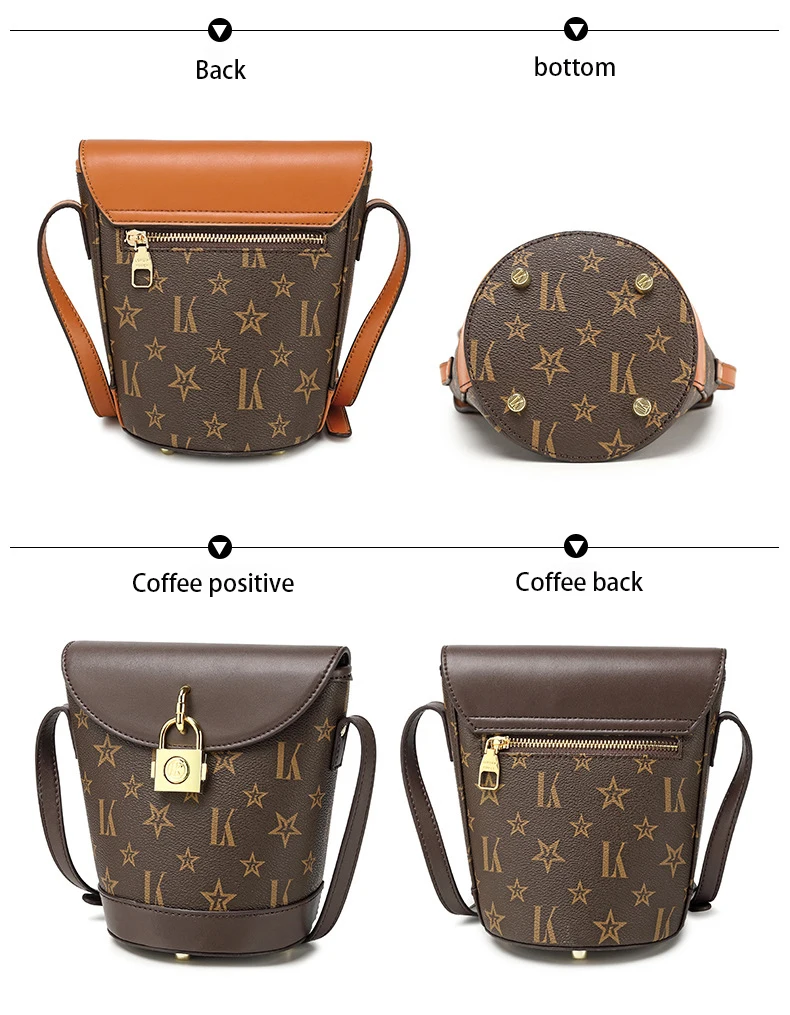 

Women's bag 2021 new luxury leather second generation bucket bag fashion diagonal bag printed shoulder bag all-match small bag