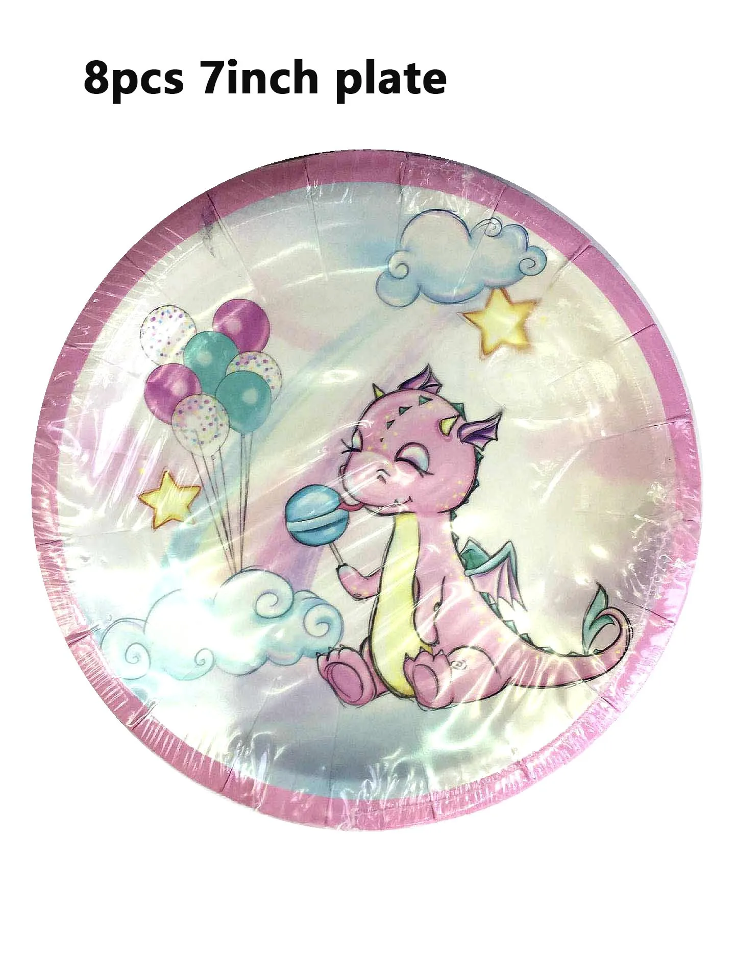 8pcs pink 7inch plat Набор одноразовой посуды с динозавром из мультфильма, детский день рождения, детский душ, вечерние украшения с героями мультфильмов - Цвет: 8pcs pink 7inch plat