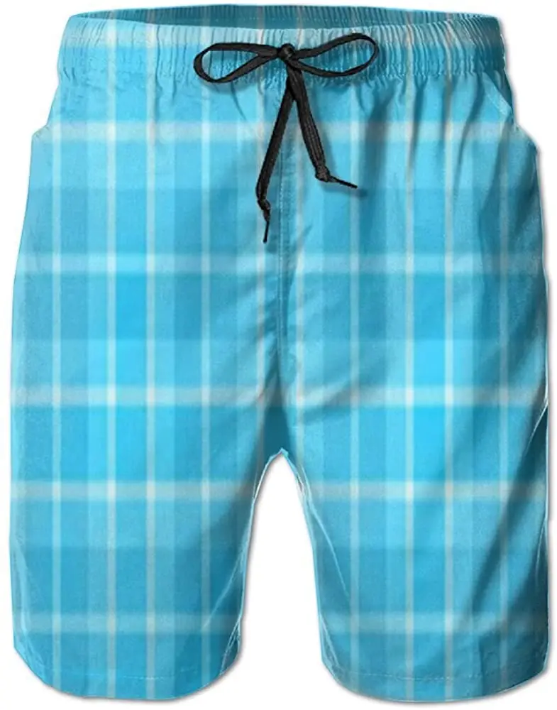 

Мужские пляжные шорты, плавки, Синие Клетчатые шорты с карманами