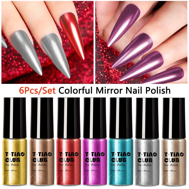 T TIAO CLUB 6 шт./компл. набор металлических лаков для ногтей красного синего зеленого