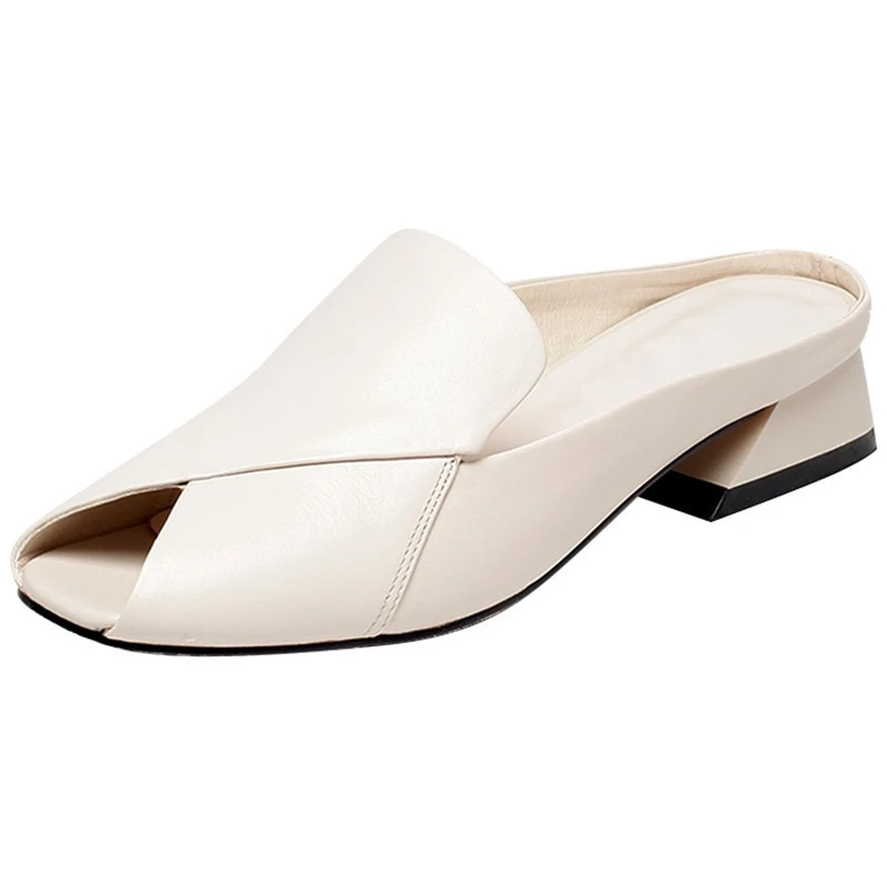 Шлепанцы женские из натуральной кожи сандалии без задника квадратный носок