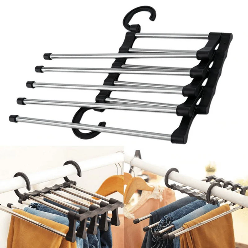 Multi-layer Pants Hanger Horizontally Or Vertically Folding Stainless Steel Clothing Rack Closet Storage For Tie Scarf Perchas | Дом и сад