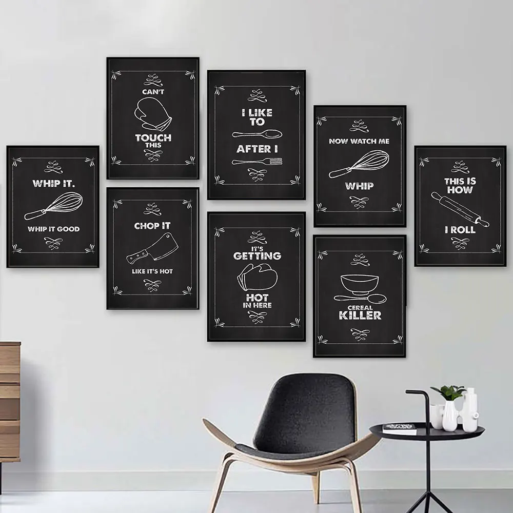 

Scandinavian Black White Kitchen Tools Poster Fashion Quote Canvas Painting Art Print Modern Wall Picture Living Room Home Decor
