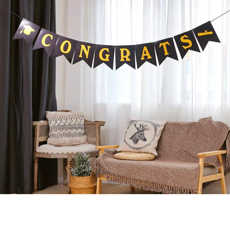

Bronzing Letters Graduation Season Pull Flag Party Decoration Banner Fish Tail Flag String Flag 2020 Party Decorations