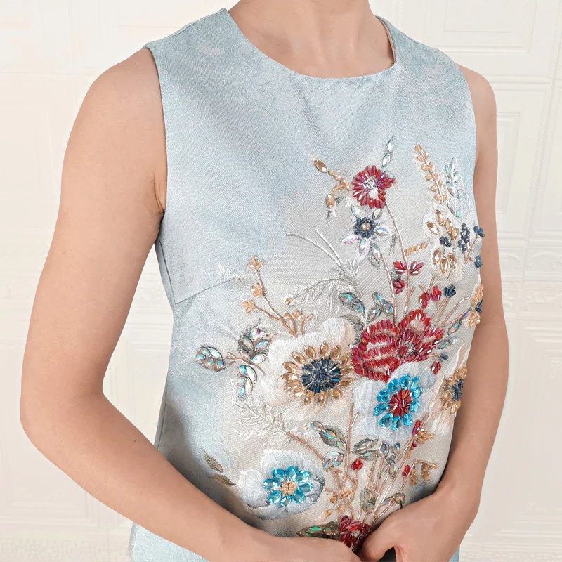 

High-Quality Summer New Women'S Party Casual Sexy Elegant Diamonds Beading Print Jacquard Vintage Chic Vest Mini Dress