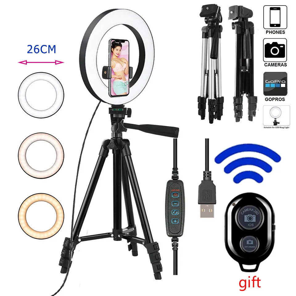 

Portable Selfie Ring Lamp Led Ring Light Selfie With Tripod Ring Selfie Video Photography Lighting For Youtube Phone Holder