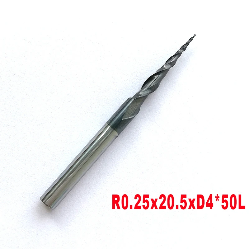 2 шт./лот R0.25 * D4 20 5 50L 2F HRC55 вольфрамовые твердосплавные конические конусные фрезы