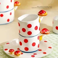 260ml cartoon cute mushroom mugs dishes coffee cups 3d mushroom office home breakfast mug with handle milk drinking mug and dish