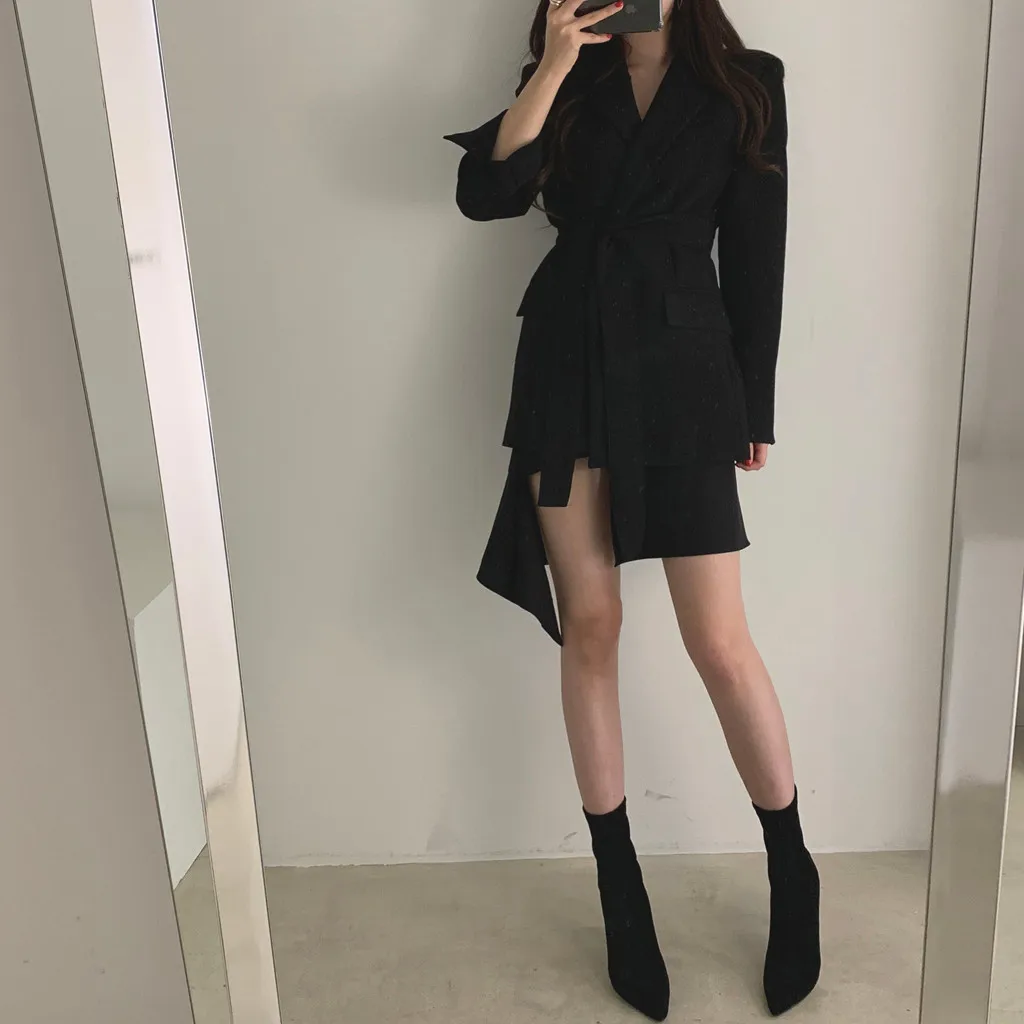 Модный женский Блейзер куртки верхняя одежда осень и зима однотонный длинный