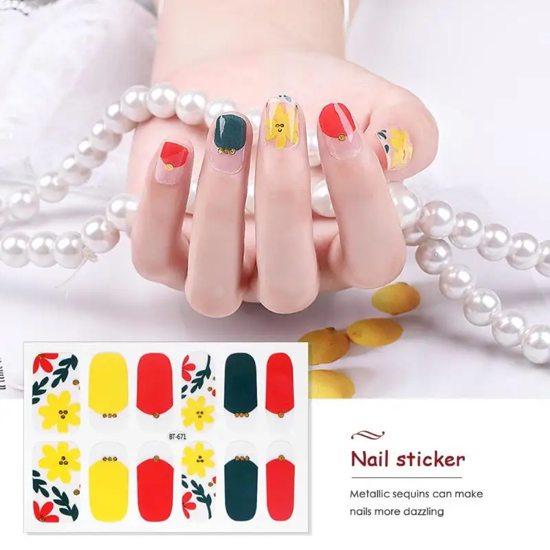 12 наконечников полное покрытие наклейки для ногтей французские Eggflower маргаритки