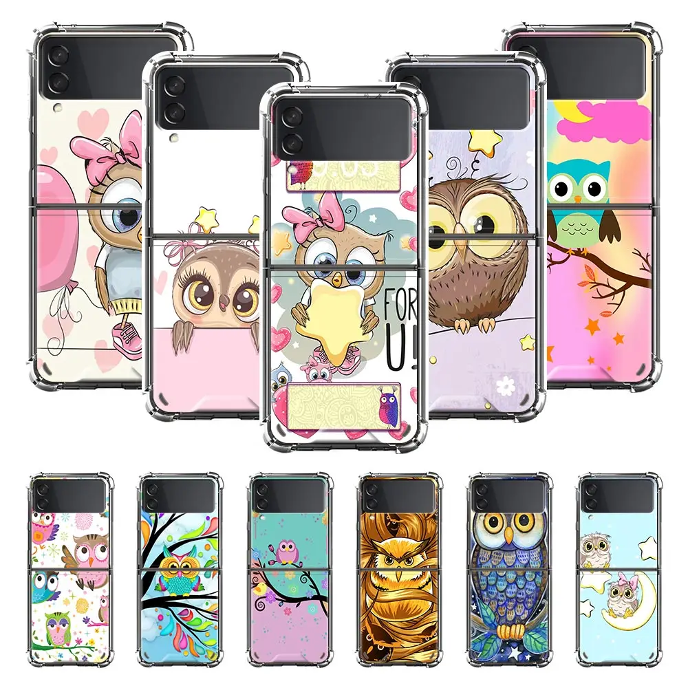 

Airbag Phone Case for Samsung Z Flip3 5G Fold Cover for Galaxy ZFlip 3 Funda For Z Flip3 Luxury Capa Cartoon Owl