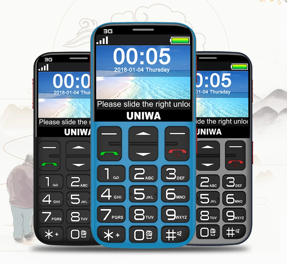UNIWA V808G английская русская клавиатура 10 дней в режиме ожидания 3g WCDMA сильный фонарь Мобильный телефон большой SOS 3g мобильный телефон