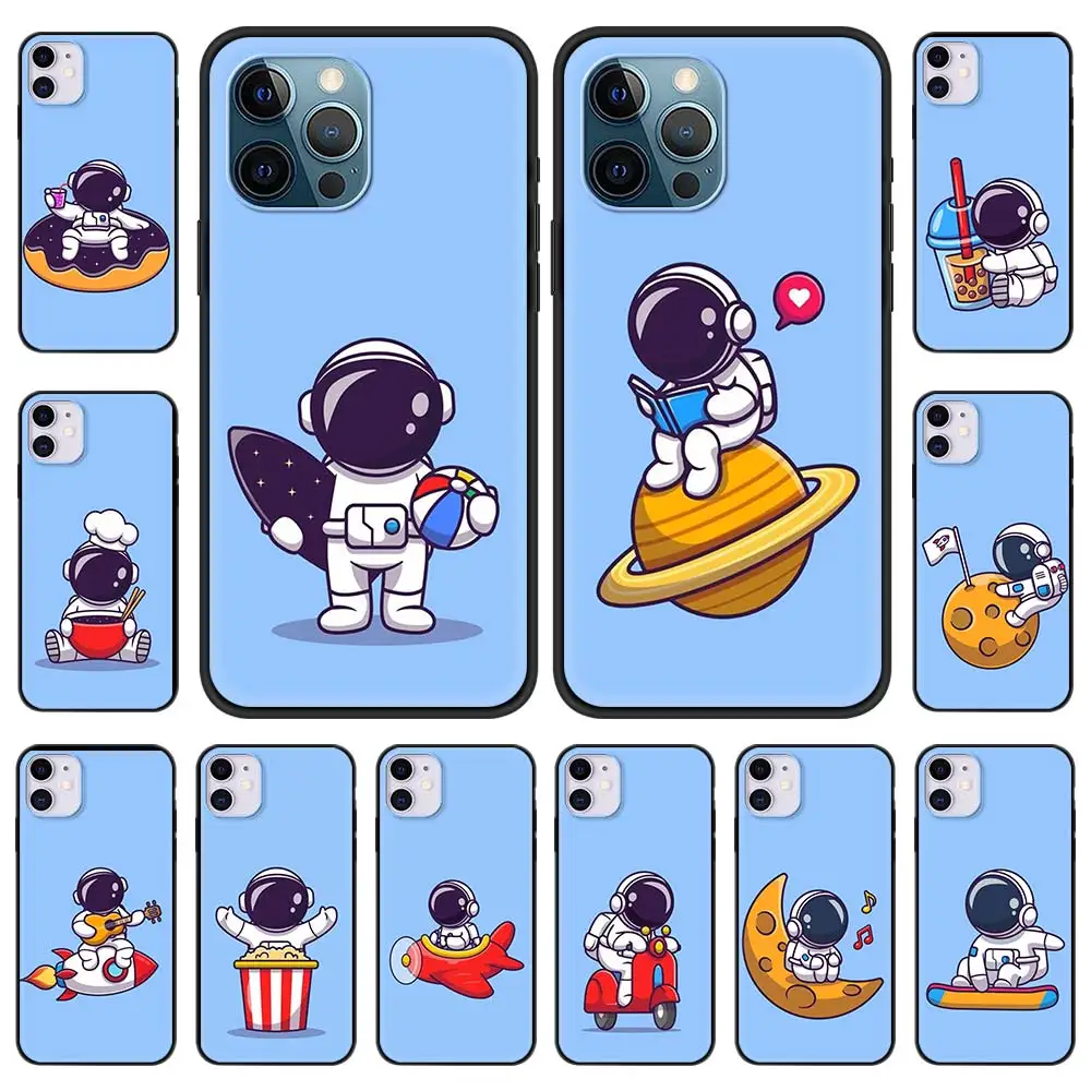 

Astronaut Cartoon Planet Phone Case for iPhone 11 Pro Cover For iphone 12 Pro Max 7 8 Plus XR SE 2020 X XS Luxury Funda Shell