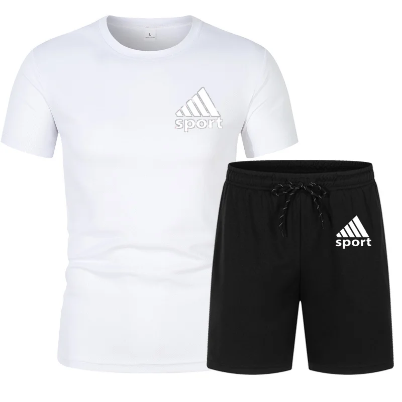 

2021 fashion new summer men's T-shirt suit 2-piece sportswear suit basketball sports fitness printing short sleeve + men's suit