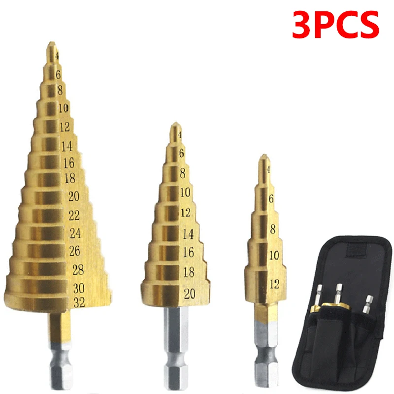 

3pcs HSS Titanium Drill Bit 4-12 4-20 4-32 Drilling Power Tools Metal High Speed Steel Wood Hole Cutter Cone Drill