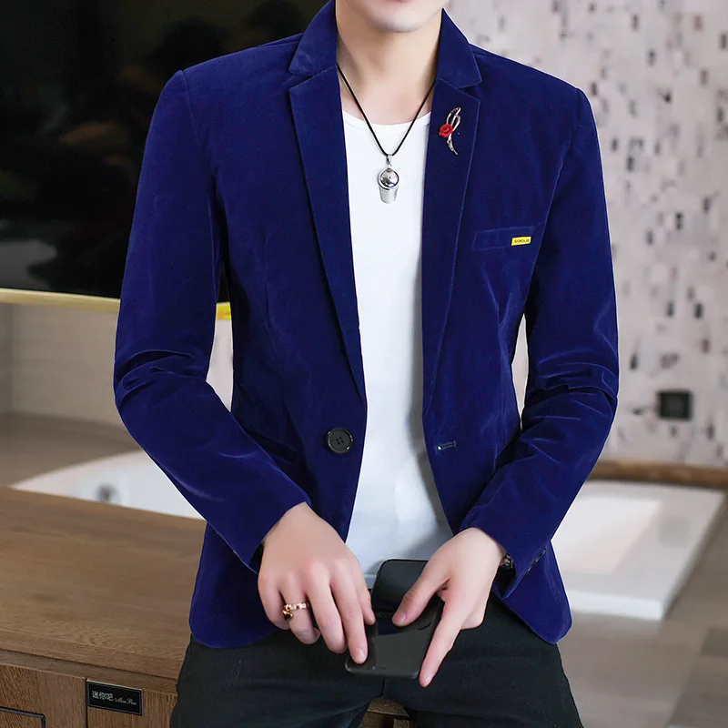 

Новинка 2022, Осенний плюшевый Блейзер HOO на одной пуговице для молодых красивых людей