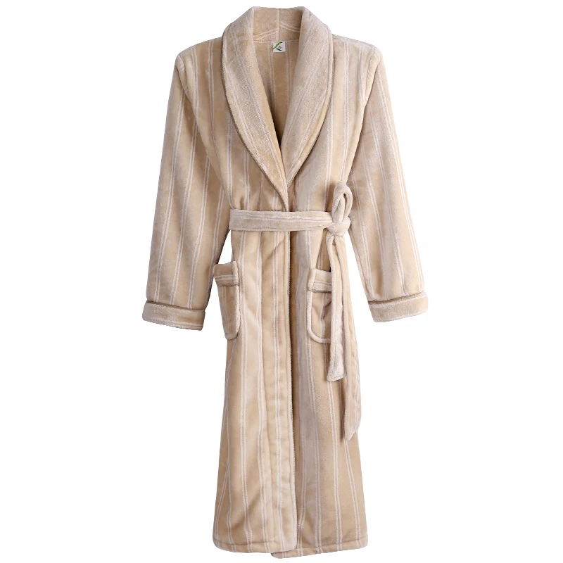 

Couple Robes Winter Bathrobes Long Sleeves Teddy Style Khaki Soft Warm Flannel Home Wear Turn-down Collar Women and Men's Robe