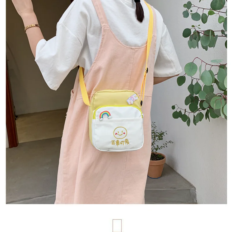 

Kawaii Square Women's Bag Nylon Handbags Small One Shoulder Bags for Women Ladies Purse Phone Bag