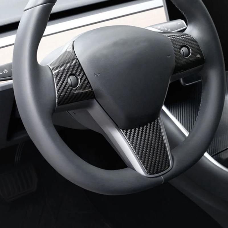 

3Pcs Steering Wheel Button Trim Cover for Tesla Model Y Steering Wheel Patch Model Y Accessories Carbon Fiber ABS