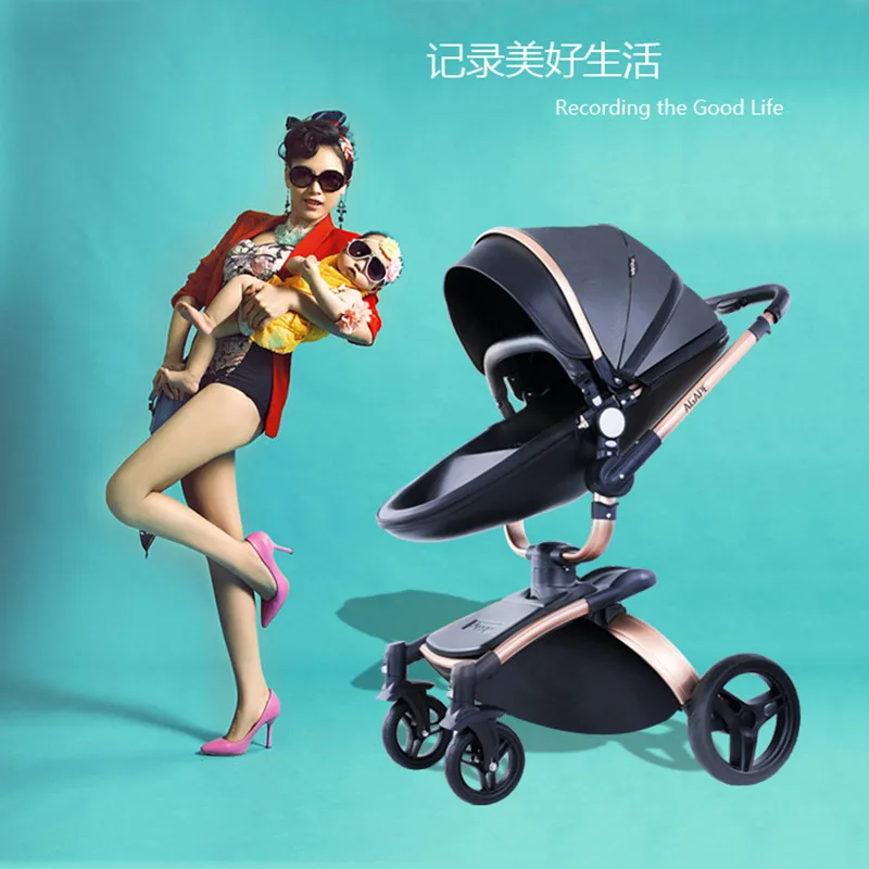 3 в 1 Роскошная детская коляска из полиуретана складная с высоким ландшафтом