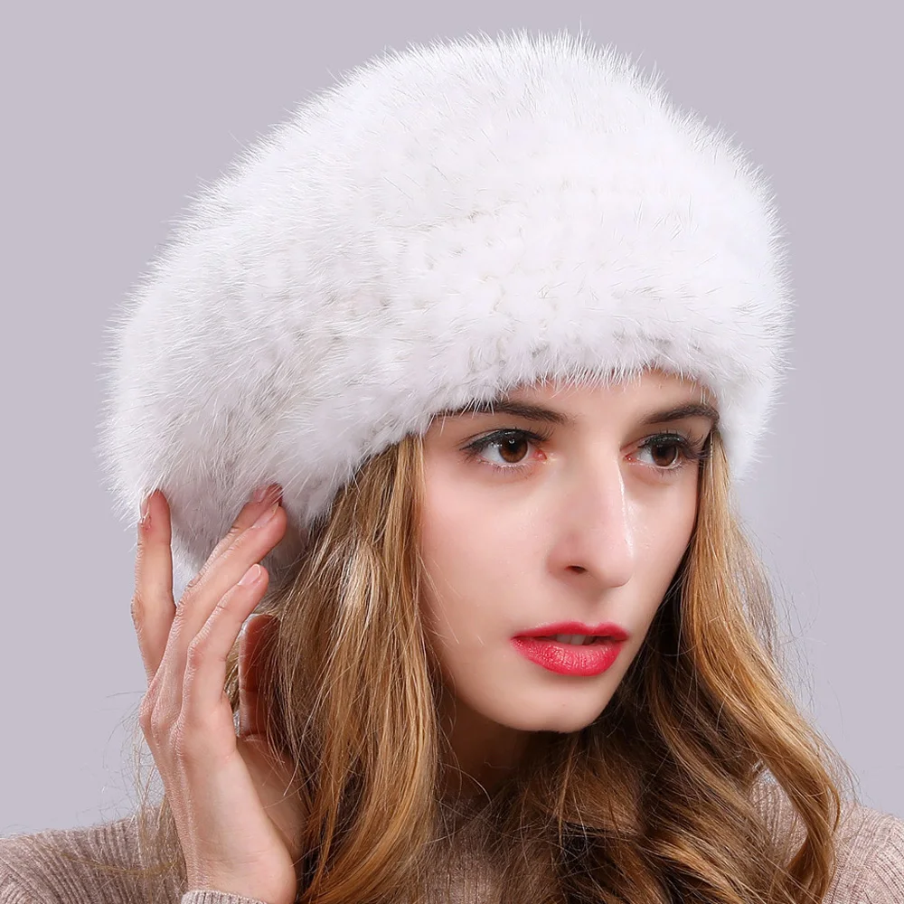 Новинка 2020 стильная зимняя Шапка-бини из натурального меха норки женские вязаные