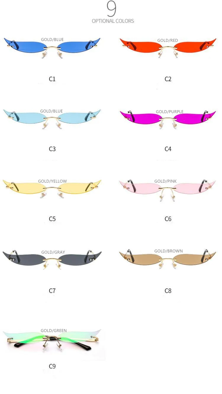 

Солнцезащитные очки женские новые модные забавные очки Индивидуальные безрамочные солнцезащитные очки кошачий Глаз Модные уличные очки